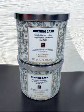 ALDI "Burning Cash" Volcano Mist Scented Candle SET of 2